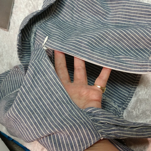 Free People One Shoulder Crop Top Waist Cotton Linen Stripe Blue White Small - Picture 7 of 13